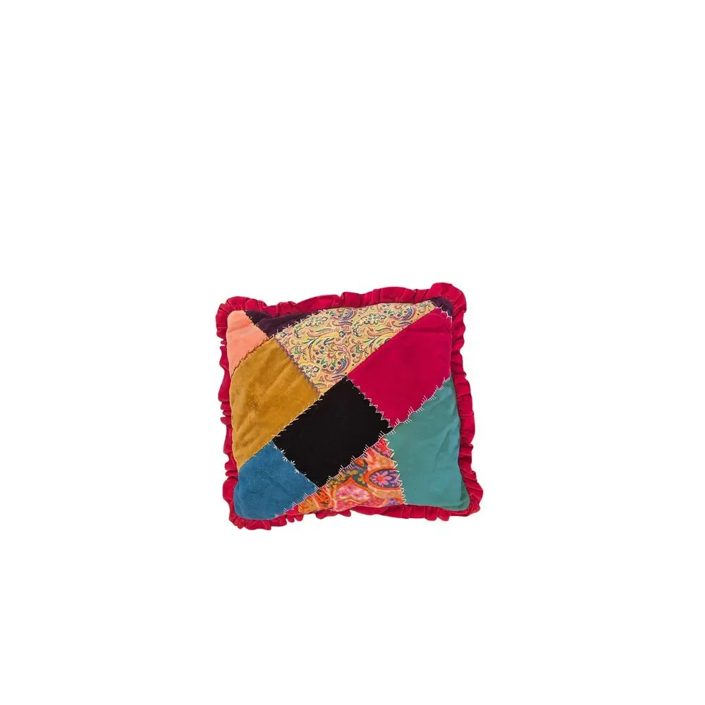 Vintage 1970s Handmade Velvet Crazy Quilt and Matching Pillow Set, Boho Eclectic